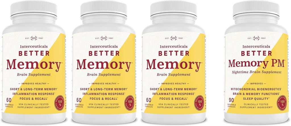 Mejor Juego de Combo de Memoria - 3 Mejor Memoria y 1 Mejor Memoria PM - Alta Absorción Extracto Turmérico* (4 Botellas Total)
