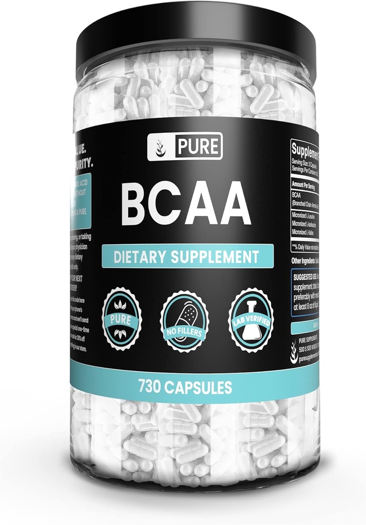 Ingredientes originales puros BCAA (730 capsules) No hay magnesio o rifles de arroz, siempre puro, el laboratorio verificado