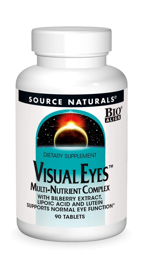 Fuente Naturales Ojos Visuales Suplemento dietético - Complejo Multi-Nutrient con Extracto de Bilberry, Ácido Lipóico y Luteína - 90 Tabletas