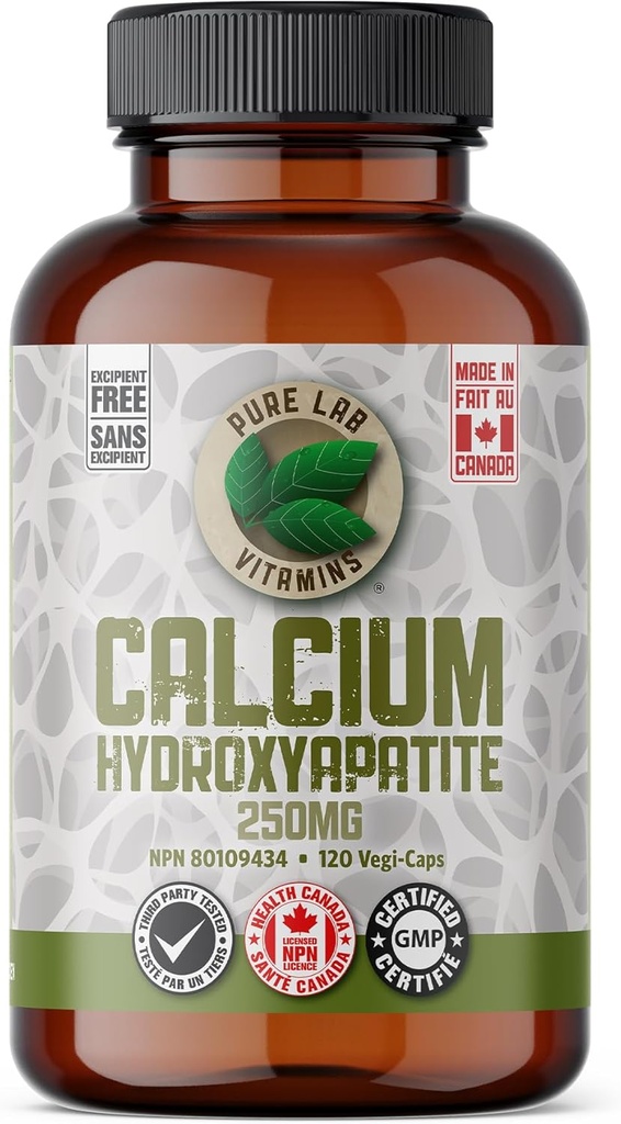 Calcio Hydroxyapatite 250 mg - 120 cápsulas veganos por vitaminas de laboratorio puro - Calcio Hydroxyapatite es un complejo orgánico-Bound de lo que es naturalmente parte de la matriz ósea hecha en Canadá