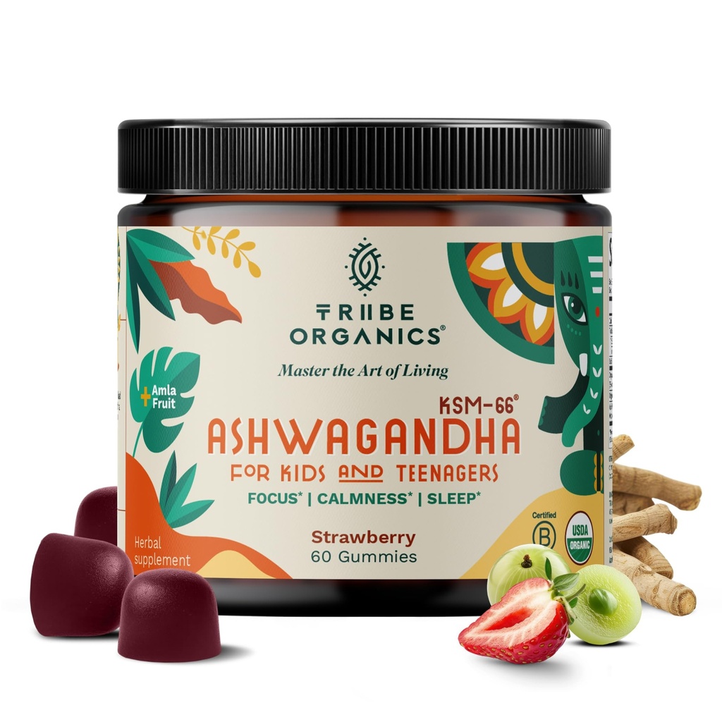 Ashwagandha KSM-66 Gummies for Kids &amp; Teens - Pure Organic Root Extract Ayurvedic Supplement Gummy - Focus Mood Support Increase Energy Strength 600mg of Natural KSM66 for Superior Absorption