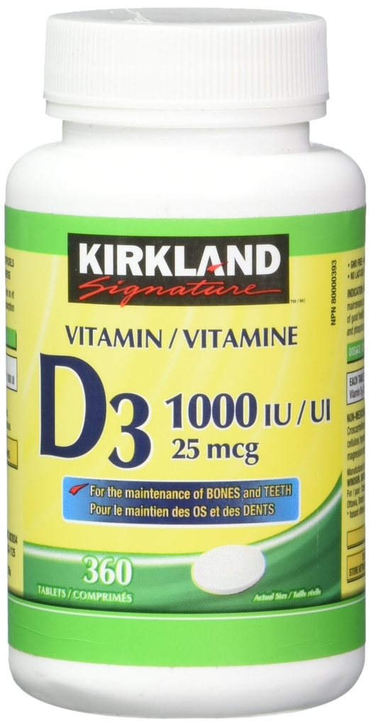 Kirkland Signature Vitamina D3 1000 UI, 360 Tabletas