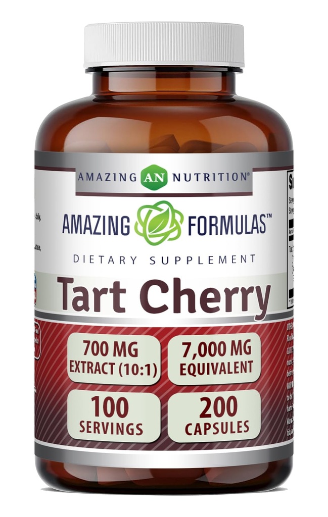 Amazing Formulas Tart Cherry Extract 700 Mg Extract (10:1) Por Serving Capsules Suplemento Silencio Equivalente a 7000 Mg ← Non-GMO TEN Gluten Free ← Made in USA (1 Pack  200 Count)
