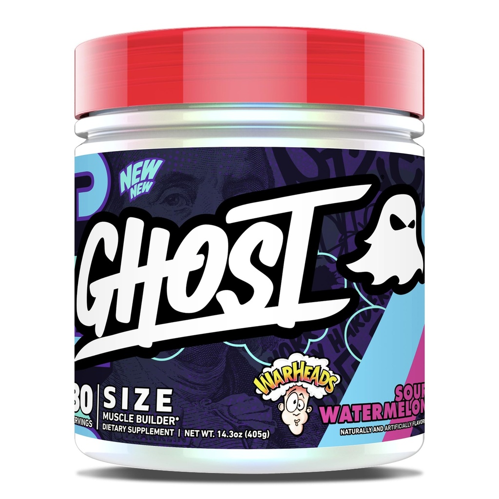 GHOST Size V3 Muscle Builder Dietary Supplement - Warheads Sour Watermelon, 30 Servings – Support Muscle Growth & Strength Building for Men &amp; Women - Creatine & Betaine - Free of Sugar & Gluten