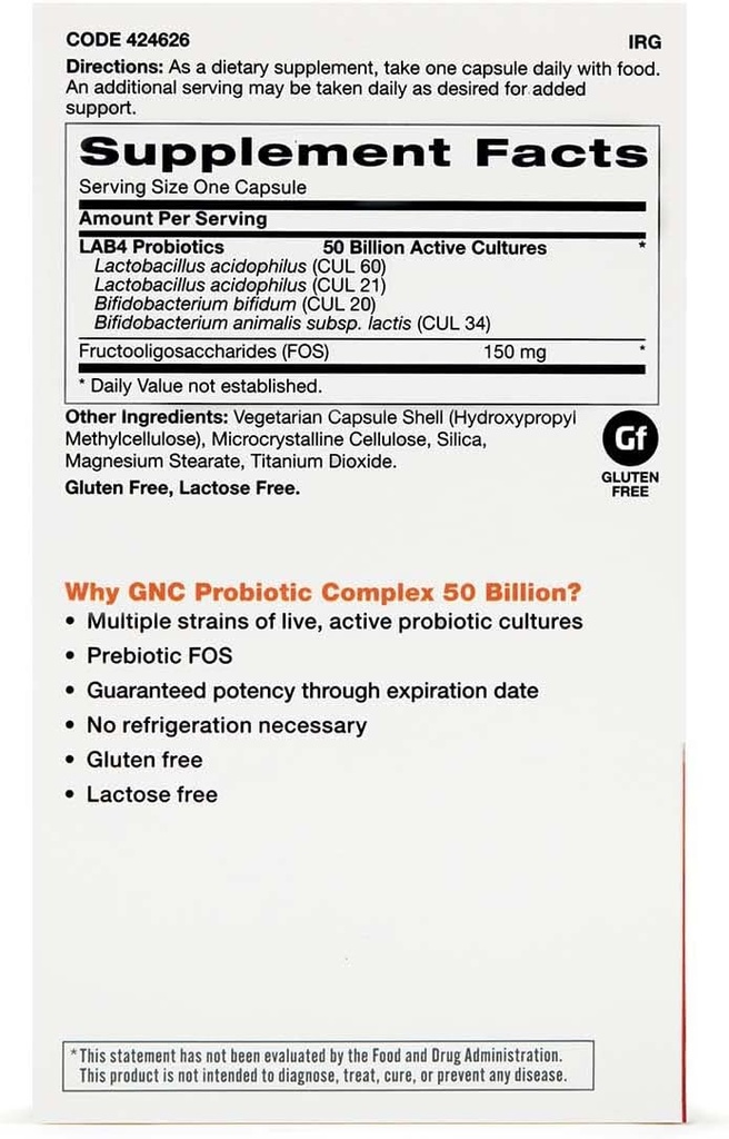 Complejo Probiótico GNC con 50 millones de UF, Twin Pack, 30 cápsulas por botella, soporte Probiótico diario