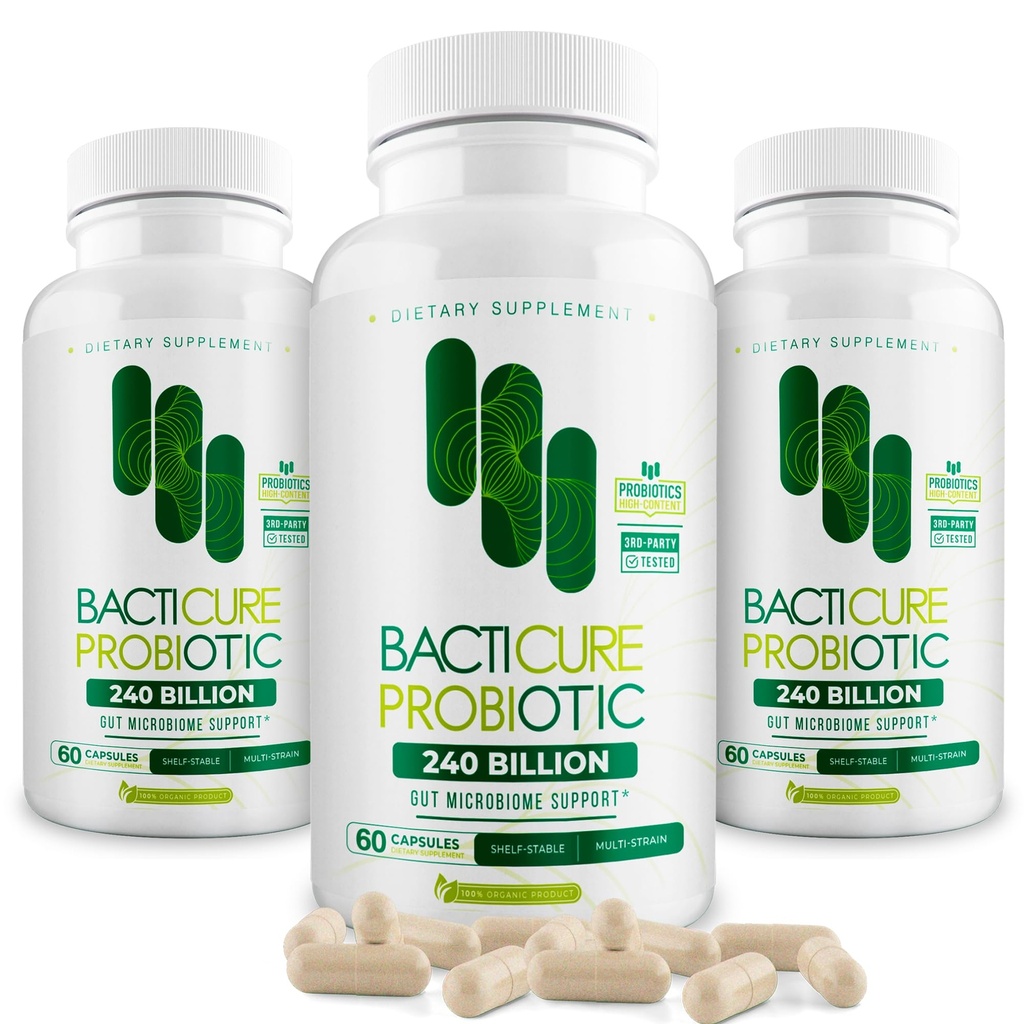 Bacticure Probiotic 180 Capsules ← Probióticos Suplemento w/High CFU Fórmula para Hombres " Mujeres sometidas Prebióticos " Enzymes Digestivos para la Digestión " Gut Health, Vaginal Health, Colon Cleanse, Immune Support