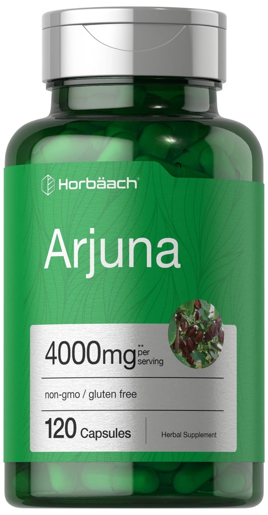 Horbaach Arjuna Capsules 4000mg Silencio 120 Conde ← Non-GMO, Gluten Free prehensi from Arjuna Bark Herb Extract