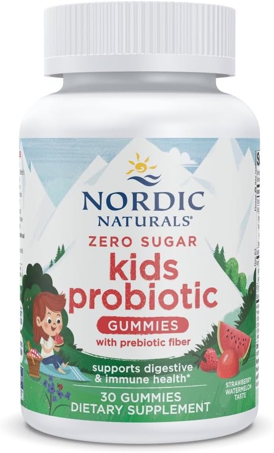 Nordic Naturals Zero Sugar Kids Probiotic Gummies - Strawberry Watermelon Flavor - 30 Gummies - Asistencia Digestive Wellness & Immune Health - Non-GMO - Tercera Parte testada - Vegan - 30 servicios