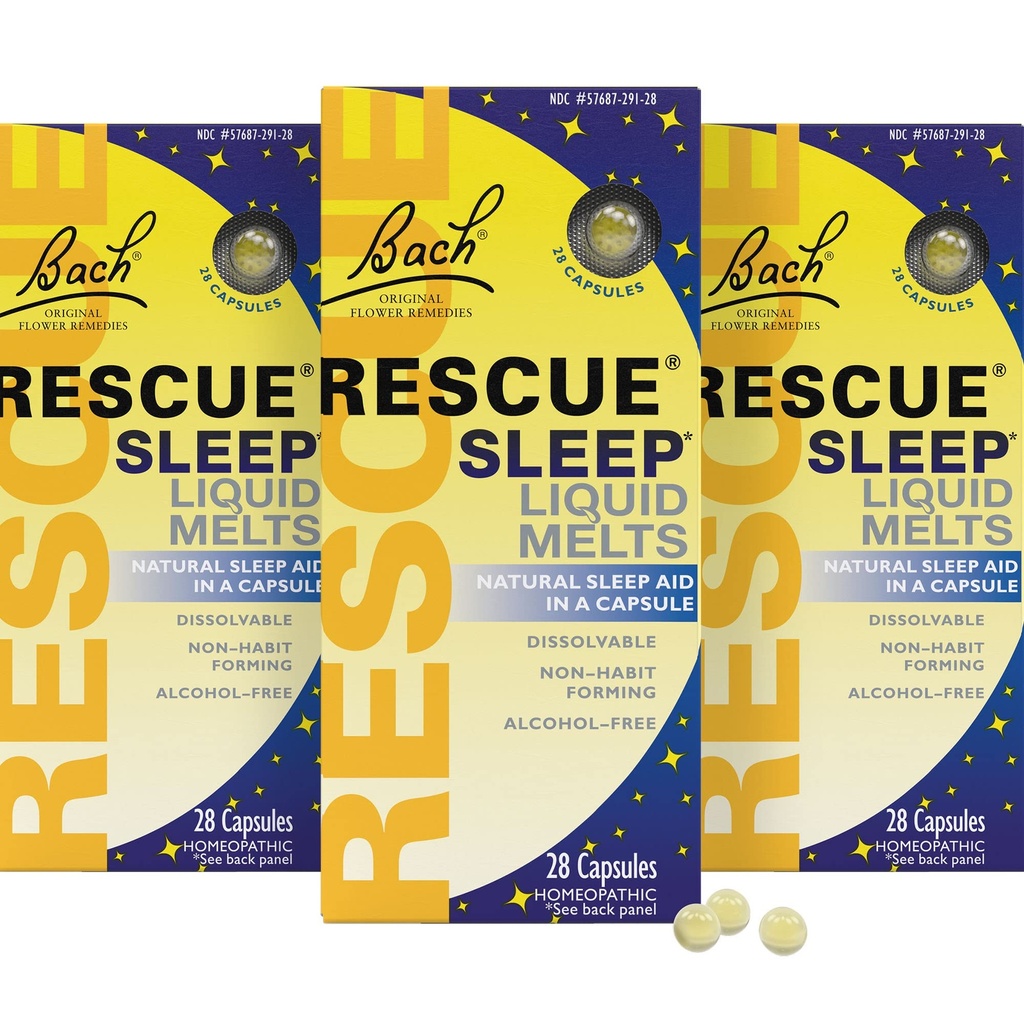 RESCUE Bach Sleep Liquid Melts, Natural Orange Vanilla Flavor, Natural Sleep Aid, Stress Relief, Homeopathic Flower Essence, Libre de Melatonin, No Alcohol, 3 Pack, 28 Cuenta Cada