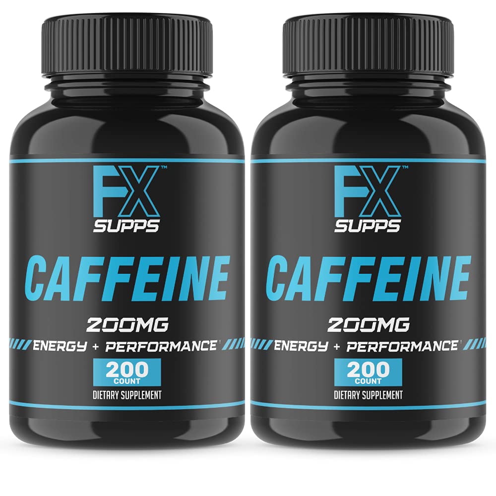 FXSUPPS Caffeine 200 mg Píldoras (2-Pack, 400 Cápsulas) – Suplemento de Apoyo Energético de Acción rápida para Hombres y Mujeres
