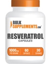 BulkSupplements.com Capsules Resveratrol - Suplemento Resveratrol, Poligonum Cuspidatum, Resveratrol 1000mg - Antioxidantes Suplemento, píldoras Resveratrol - 2 cápsulas por Serving, 60 cápsulas