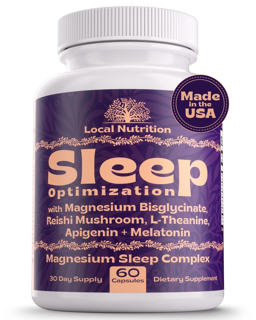 Ayuda natural para dormir con magnesio Glycinate 500mg Reishi Mushroom 350mg L-Theanine 300mg Apigenin 50mg Melatonin 3mg - Suplemento de sueño magnesio para sueño profundo, soporte para dormir - 60 cápsulas hechos en EE.UU.
