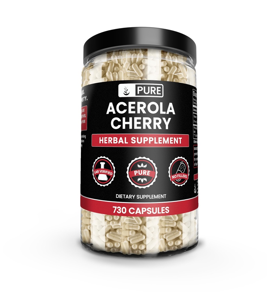 Ingredientes originales puros Acerola Cherry (730 capsules) No hay magnesio o rifles de arroz, siempre puro, lab Verified