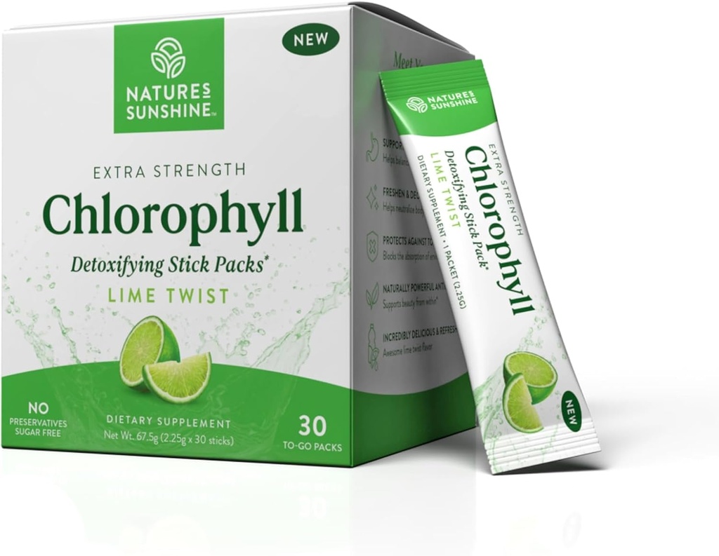 Naturaleza Sunshine Chlorophyll Stick Packs: Supercarga tu Detox y Boost Gut Health en Conveniente, Delicious Stick Packs (Lime Twist)