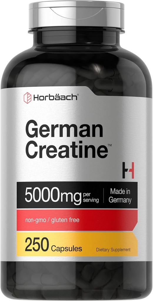 Horbaach German Creatine Monohydrate Silencio 5000mg Silencio 250 Powder Capsules  Non-GMO & Gluten Free Supplement