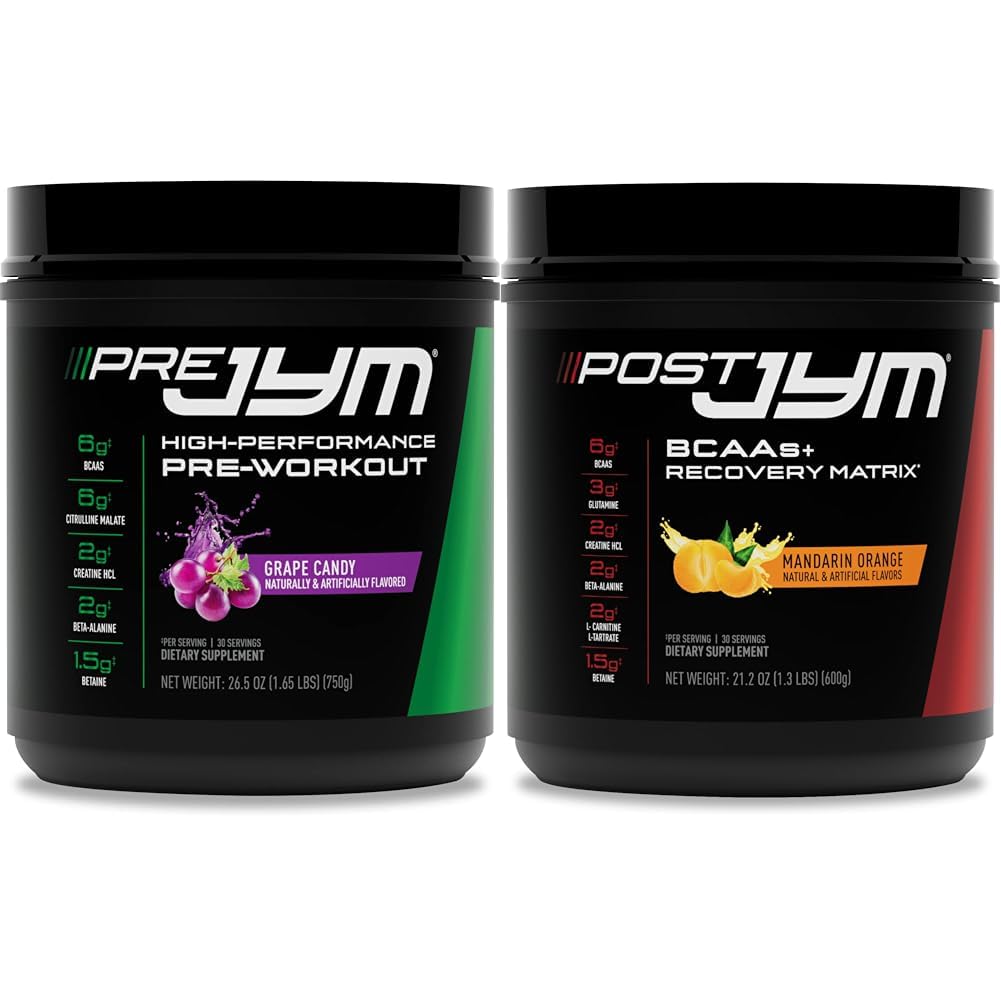 Pre JYM Grape Candy Pre Workout Powder y Post JYM Active Matrix Post-Workout Suplementos Bundle, 30 Servimientos Cada