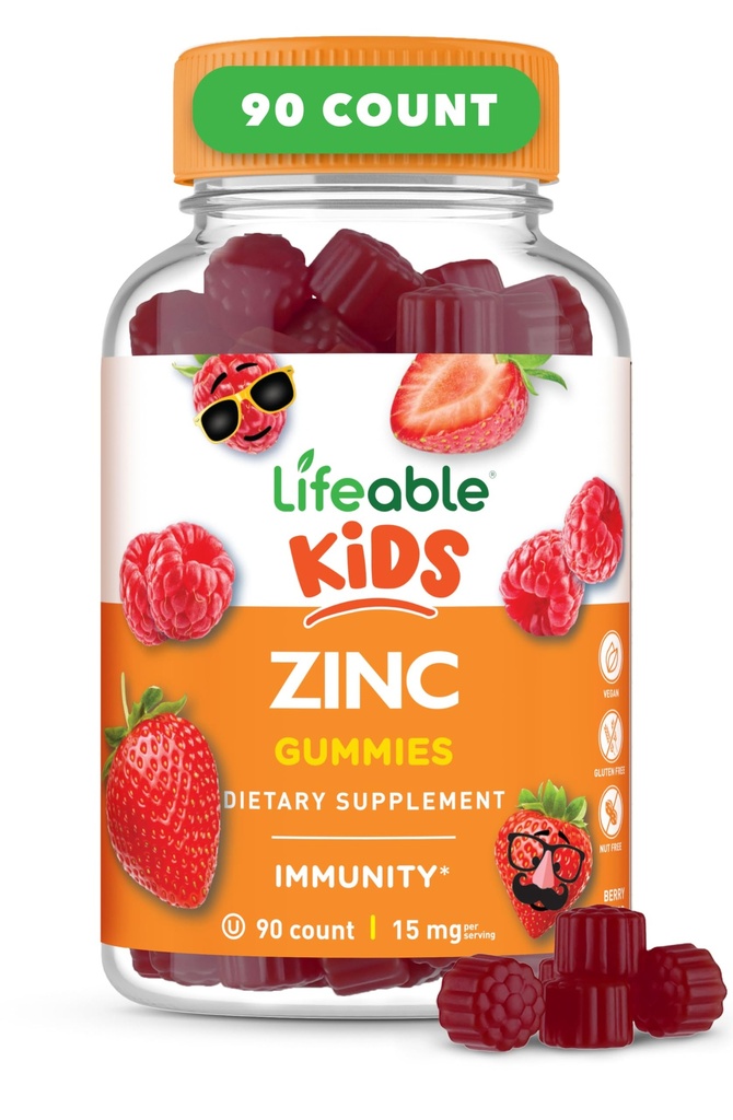 Vida útil Zinc Gummies para niños Ø15mg ← Gran Tasting Kids Zinc Suplementos Ø GMO Free Vegetarian Zinc Vitamins  durable for Healthy Skin and Immune Support for Kids and Children TEN 90 Gummies