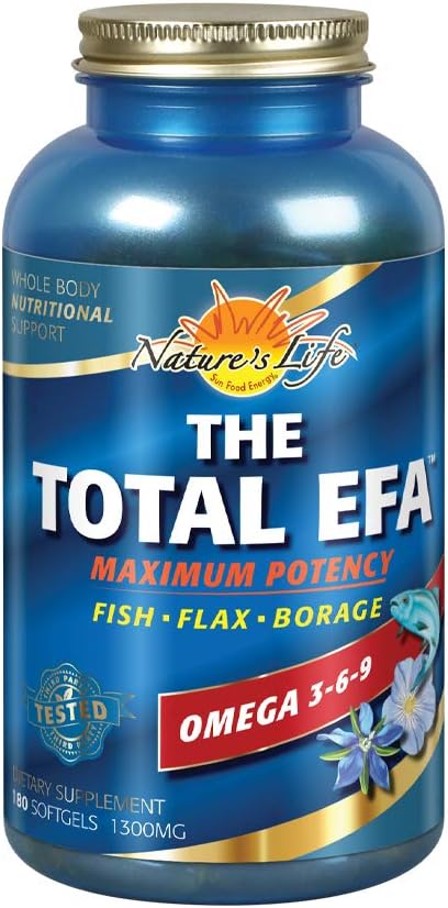 Vida de la naturaleza La potencia máxima total de EFA aceite de pescado puro w/Cold Pulido Flaxseed &amp; Borage Oils ← Skin, Hair, Heart, Memory TEN 180ct