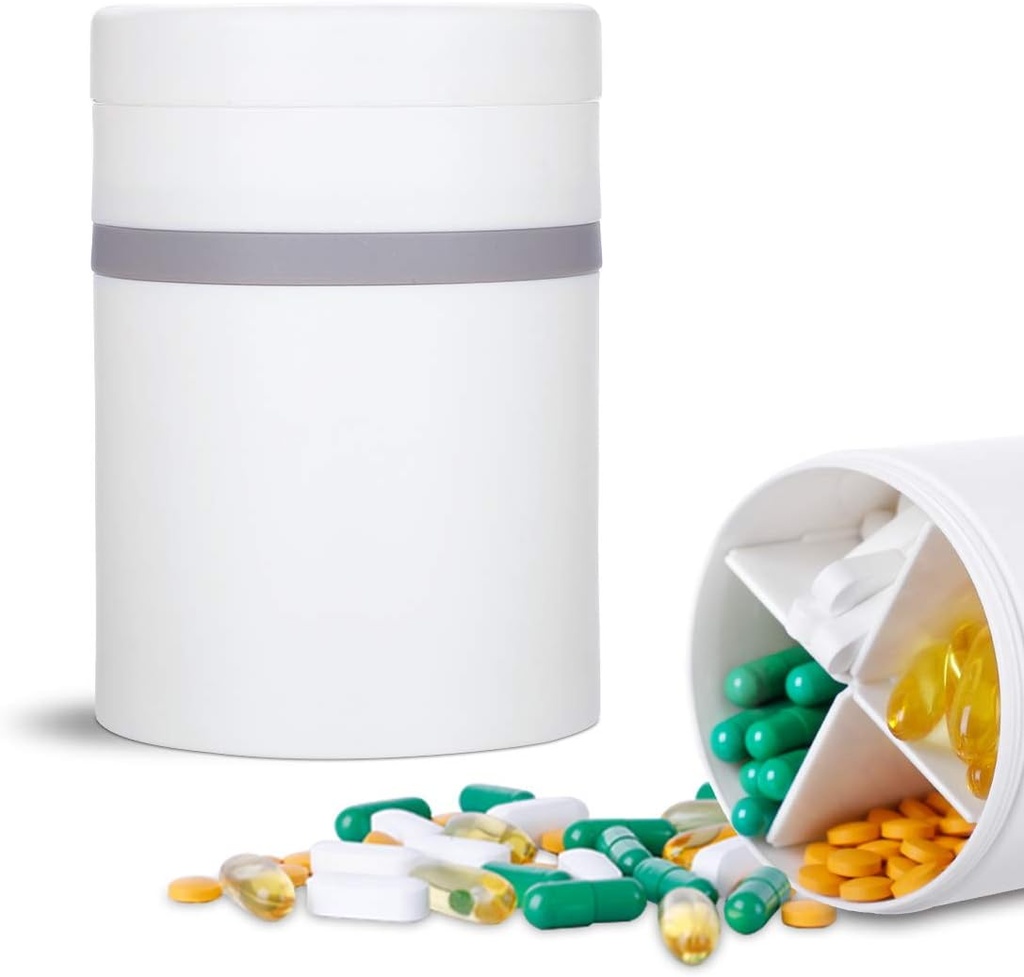 Extra Large Supplement Organizer and Portable Pill Case with 8 Compartments Dispensador de medicamentos de capas dobles Vitaminas mensuales Organizadores Botella de píldoras,White