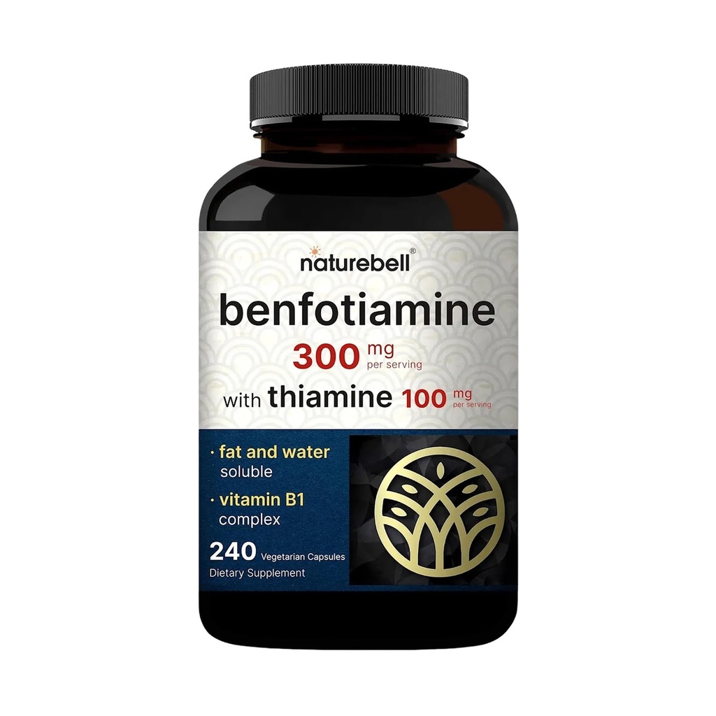NatureBell Benfotiamine 300mg con Thiamine 100mg Por Serving Silencio 240 cápsulas vegetales – Vitamina B1 Benfotiamine Suplemento – Vegetariano Friendly