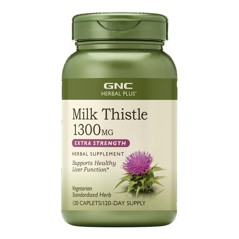GNC Herbal Plus Milk Thistle 1300mg Suplemento, Extra Strength, Vegetarian, Supports Healthy Liver Function, 120 Servings