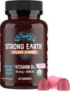 YUM-V'S Strong Earth Organic Vitamin D3 Gummies for Adults, (2000 iu Vitamin D 3 per Serving - 60 Conde) for Bone & Immune Support, Vegan Chewable - Strawberry/Raspberry (60 Conde)