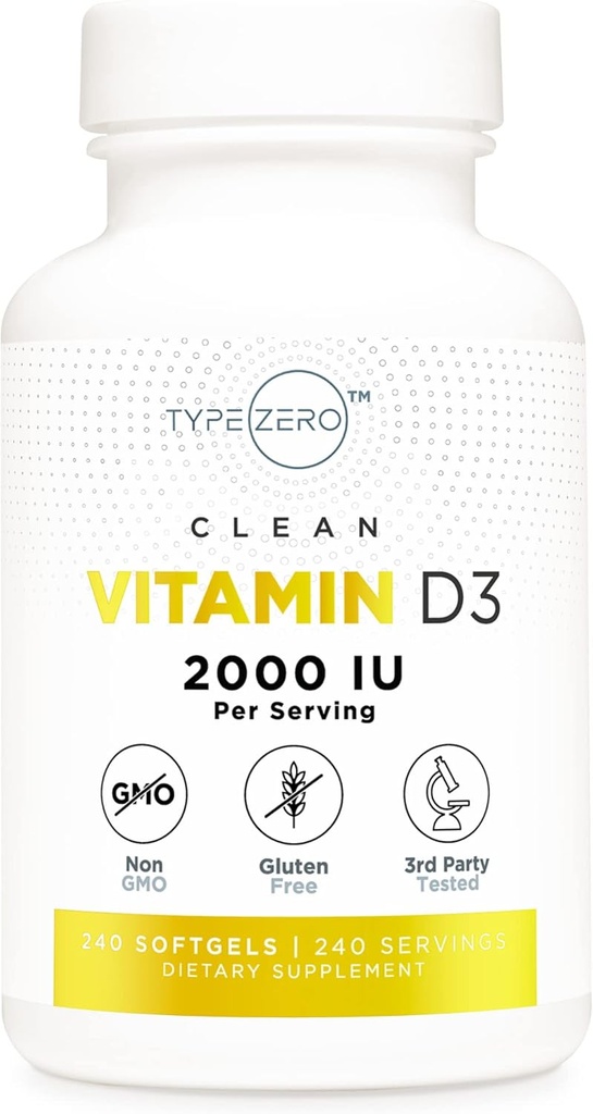 Tipo Zero Vitamina D3 2000 iu, 240 Softgels - No GMO & Gluten Gratis