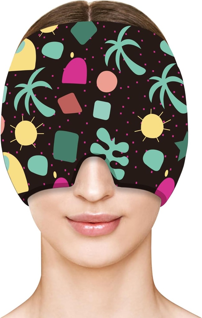 ZNÖCUETÖD Migraine Relief Cap Ice Head Ice Pack Wrap Face Mask, Headache Relief Hat &amp; Migraine Cold Cap Compress Therapy for Puffy Eyes, Tension, Sinus &amp; Stress Relief (L, Black)