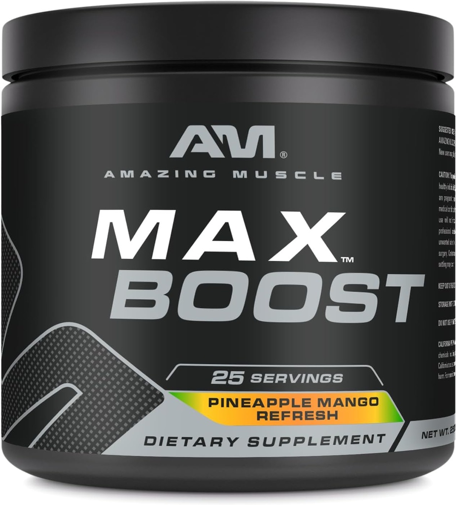 Increíble Muscle Max Boost ← 25 Servimientos ← Intenso Pre-Workout Suplemento para Hombres " Mujeres Silencio Contiene Cretina Monohydrate, Caffeine, Beta-Alanine, Betaine (25 Servings, Pineapple Mango)