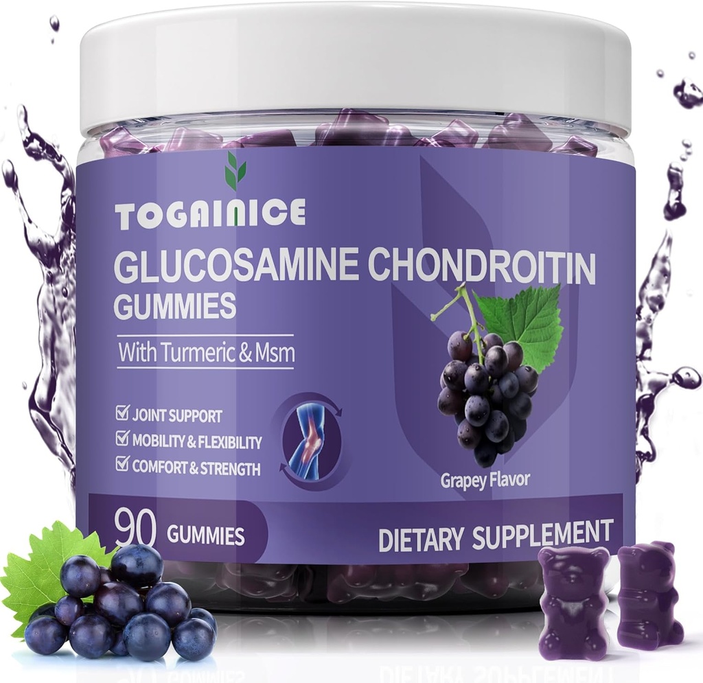 Glucosamine Chondroitin Gummies Sugar Free,Extra Strength 1500mg Glucosamine with MSM & Turmeric,Joint Support Gummies Suplementos para Hombres Mujeres, para la flexibilidad conjunta &amp; Bone Health, 90 Conde V01