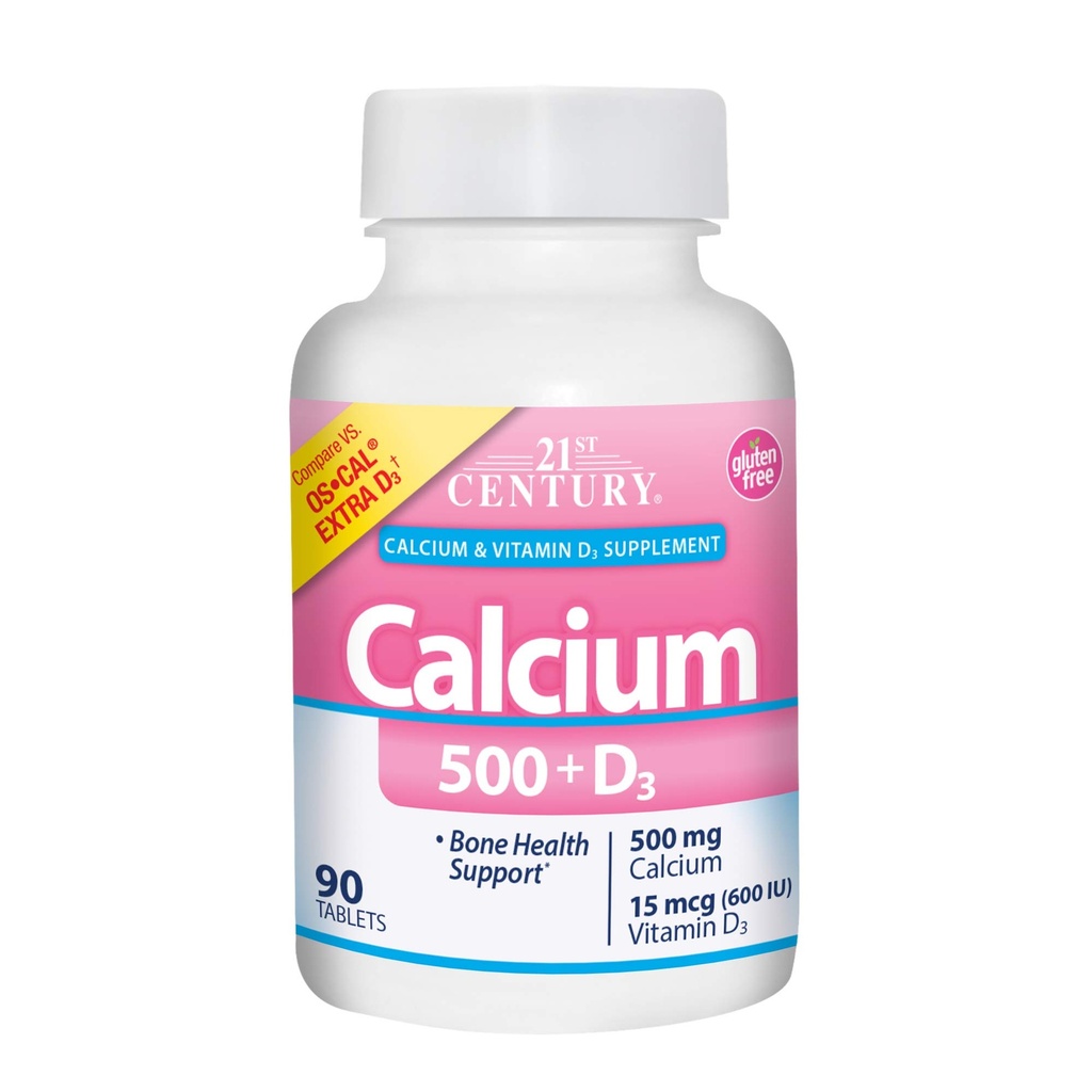 21th Century Calcium Plus Extra D Caplets, 500 mg, 90 Cuenta, Pack de 1