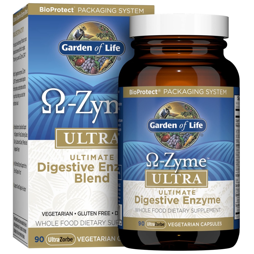 Jardín de la Vida 21 Potentes Enzimas Digestivas con Papain, Bromelain, Lipase, Plus Ginger y Turmeric - Omega-Zyme Ultra, Enzimas para la Digestión Suplemento dietético, Vegetariano, 90 cápsulas