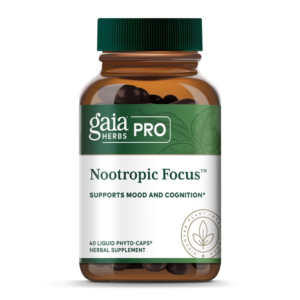 GAIA HERBS PRO Nootropic Focus - Brain Health Support Supplement* - Nootropic Supplement with Saffron, Ginkgo Leaf Extract " Lemon Balm - Vegan, Gluten-Free - 40 Liquid Phyto-Caps (20 Servings)