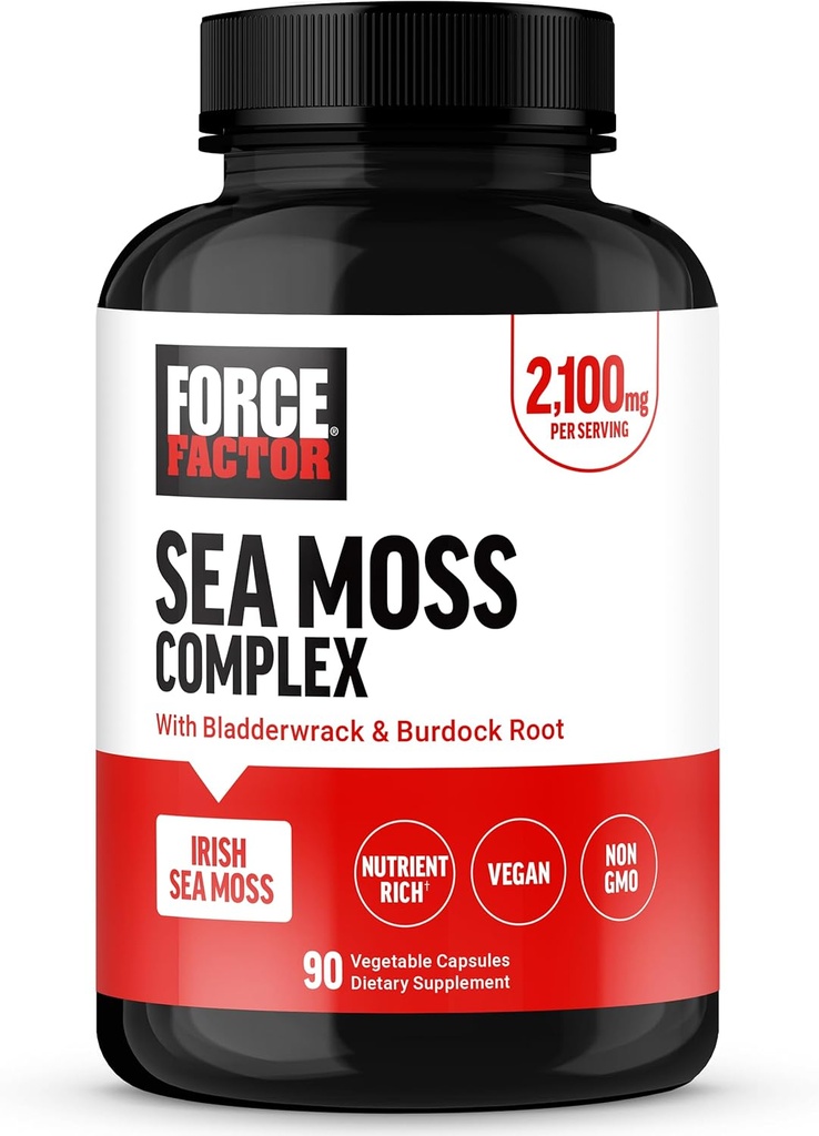 FORCE FACTOR Irish Sea Moss Capsules with Burdock and Bladderwrack for Immunity, Digestion, Heart Health, and Antioxidant Support, Vegan, No Gelatin, 90 Capsules