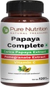 Nutrición pura Papaya Completa tención 120 Caps  Carica Papaya Leaf Extract with Iron, VIT C, VIT A " Folic Acid ← Apoya la inmunidad plaquetadora " Digestión No Gluten-Free