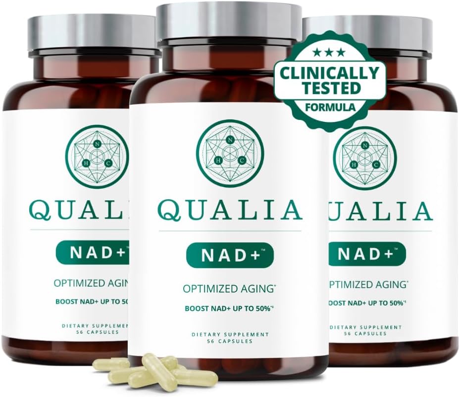 Qualia NAD Suplemento — Probada clínicamente para Boost NAD+ hasta el 67%. Optimizado Envejecimiento, Energía, Focus. Elite NAD+ Booster Ingredientes: Nicotinamide Riboside (NIAGEN,) Niacina, Niacinamide (3 Mes de Suministro)