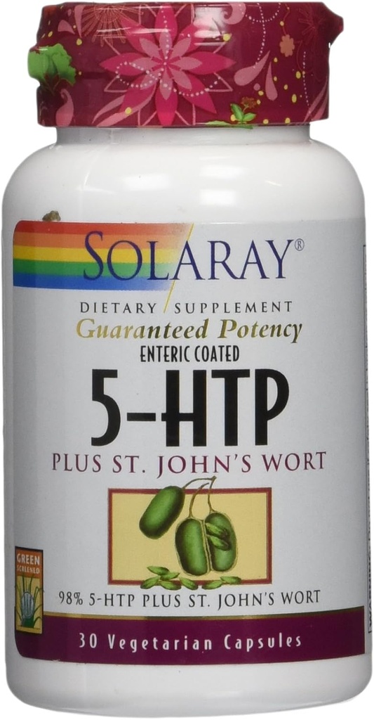 SOLARAY 5-HTP Plus St John's Wort - 30 cápsulas integradas por Enteric - 100 mg - 30 piezas