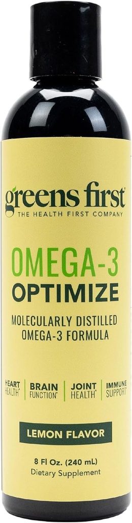 Optimó Primero Omega-3 Verdes - Molecularmente Destilado Omega-3 Suplemento de aceite de pescado Fórmula - 1380 mg - Sin gluten - Limón Flavor - 8 Fl Oz