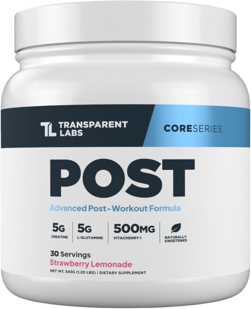 Transparent Labs Post - Post-Workout Recuperación Muscle Builder con L-Glutamina, Beta-Alanine y BetaPure Betaine Anhydrous para la recuperación muscular y el edificio del músculo - 30 Servimientos, Strawberry Lemonade