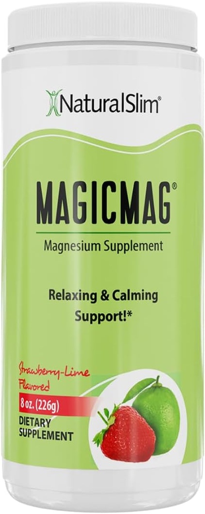 NaturalSlim Magicmag Pure Magnesium Citrate Powder – Estrés, Estreñimiento, Muscle, Heart Health y Sleep Support ← Natural Strawberry & Lime Flavored Magnesium Supplement - 8oz Drink Mix (Solo)
