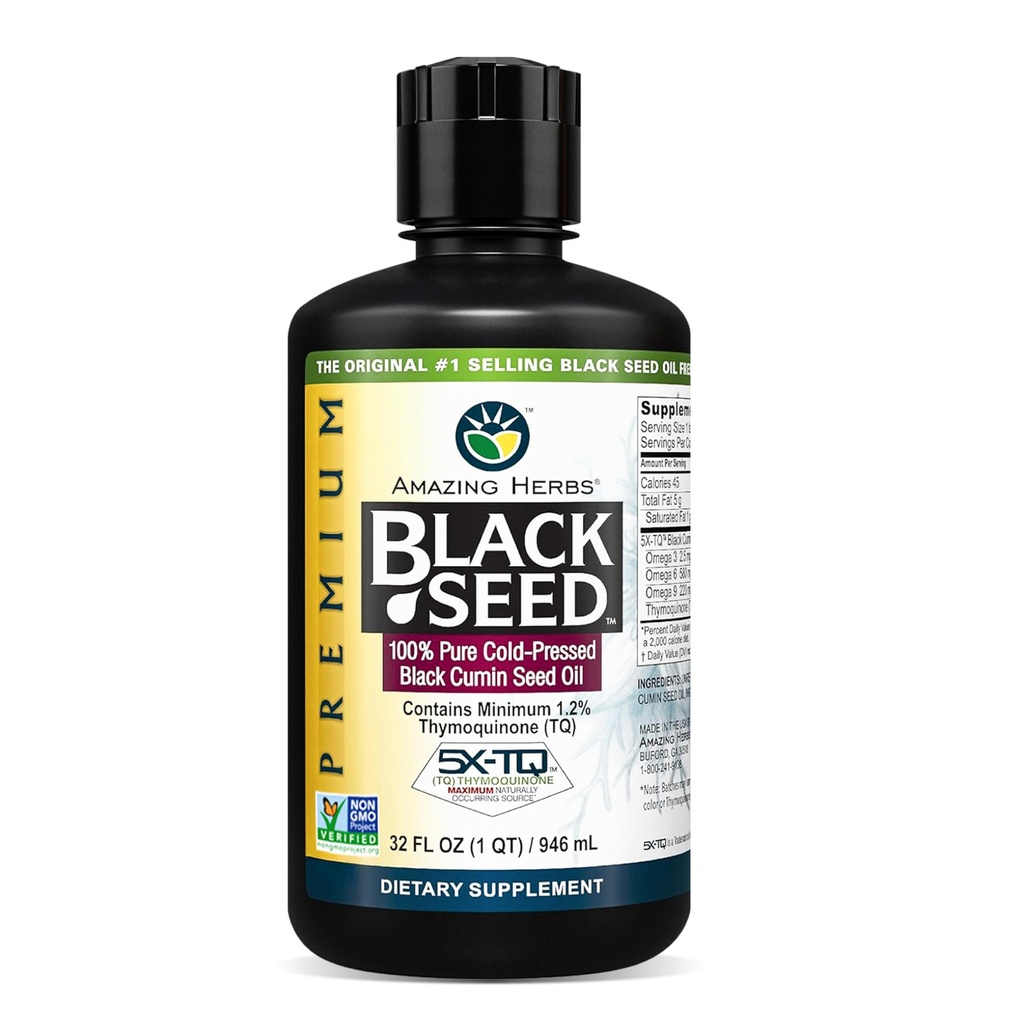 Increíbles hierbas Premium aceite de semilla negra - Cold Presionado Nigella Sativa Ayudas en Salud Digestiva, Apoyo Inmune, Función cerebral, Movilidad Conjunta, Gluten Gratis, No GMO - 32 Fl Oz