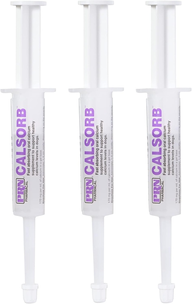 PRN Calsorb Farmacéutico - Suplemento Nutricional de Calcio para ayudar a mantener niveles saludables de calcio en perros - Suplemento Nutrición de perros con gel en una jeringa fácil de usar - 12 mL Syringe (3 paquetes)