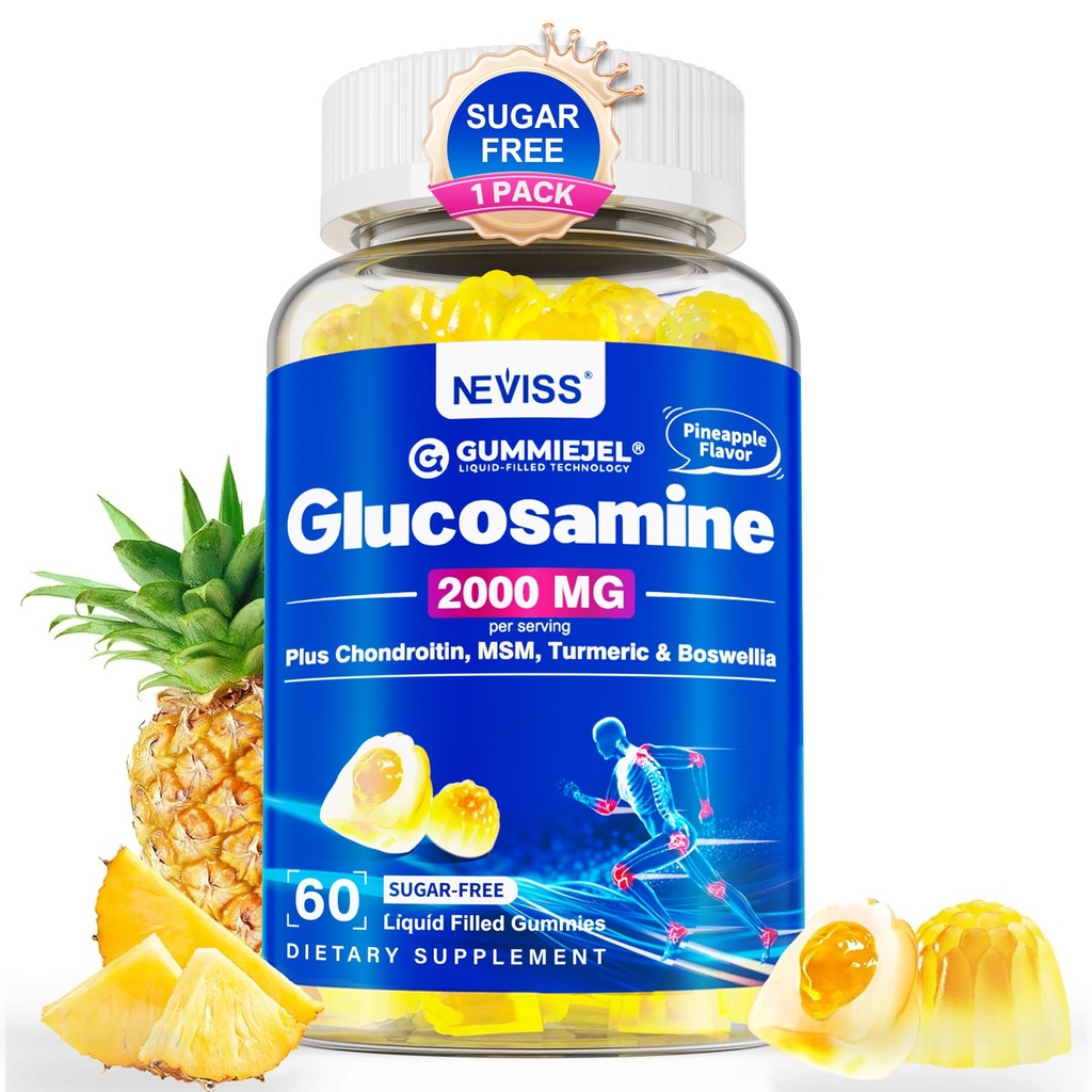 Azúcar Glucosamina libre Condroitina MSM Gummies - Max Strength Mobility Supplement for Women ' Hombres w/ Glucosamine Sulfate 2000mg, Boswellia, Curcumin & Hyaluronic Acid - Flexibility Support - 60Cts