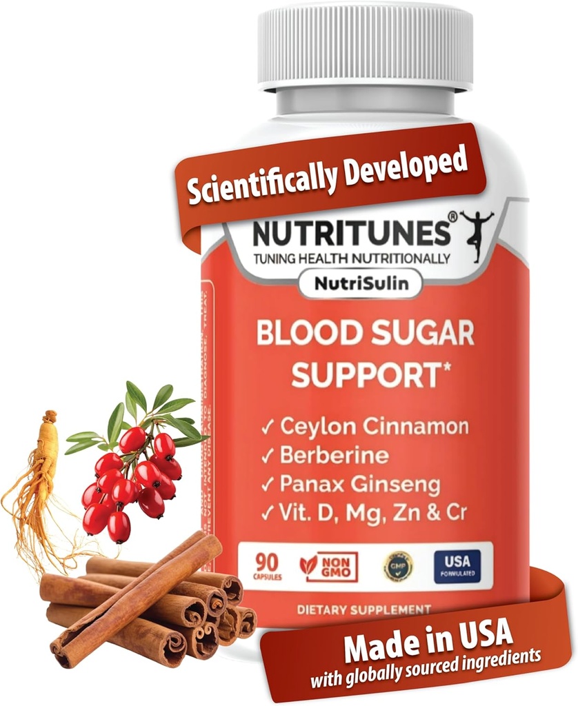 Complejo de azúcar en sangre con bereberina, canela de Ceylán, cromo Panax Ginseng " – apoya el metabolismo saludable del azúcar – 90 nutriSulin Suplemento cápsulas