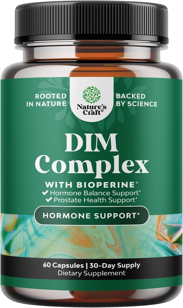 Puro DIM Suplemento para hombres con bioperina - Bloqueador de estrógeno DIM para hombres para equilibrio hormonal & salud de próstata - Diindolylmetano Complejo de testosterona con flores de brócoli - 60 cápsulas