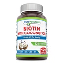 Naturales puros Biotin 10000 Mcg con aceite de coco orgánico virgen extra 120 Softgels ← No Gluten Free ← Made in USA