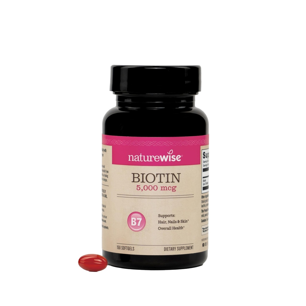 NatureWise Extra Strength Biotin 5,000 mcg Softgels - Biotin for Hair Growth Women &amp; Men + Skin & Nails Support - Non-GMO, USA Manufactured - 150 Softgels[150-Day Supply]