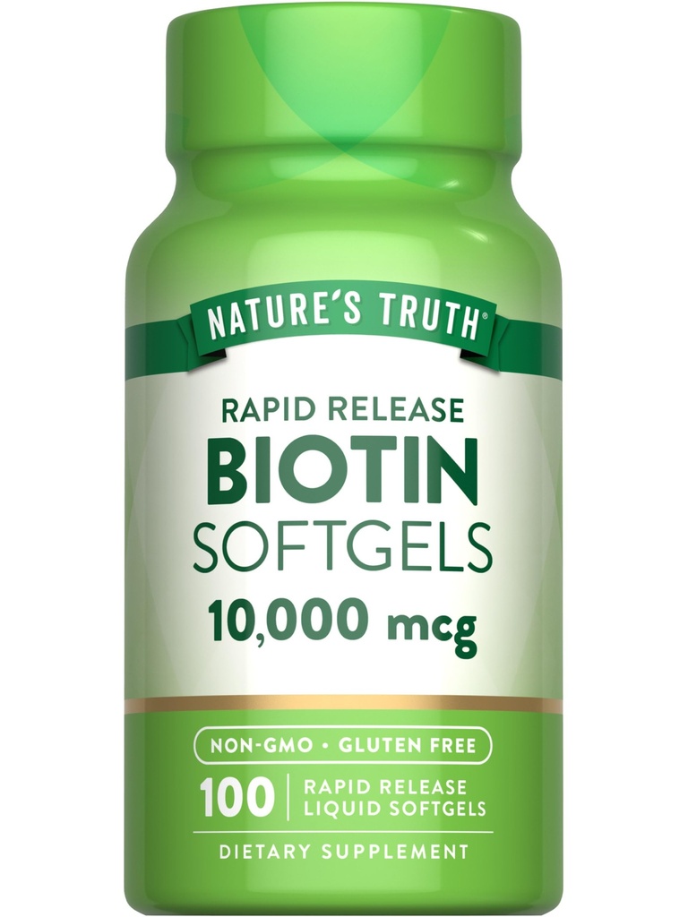 La verdad de la naturaleza Biotin 10,000mcg ← Rapid Release Softgels Silencioso 100 Cuenta Silencioso No GMO &amp; Gluten Suplemento gratuito