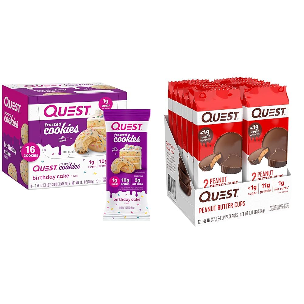 Quest Cumpleaños Pastel Frosted Cookies Twin Pack, 8 Conde y Copas de mantequilla de maní, 12 Conde