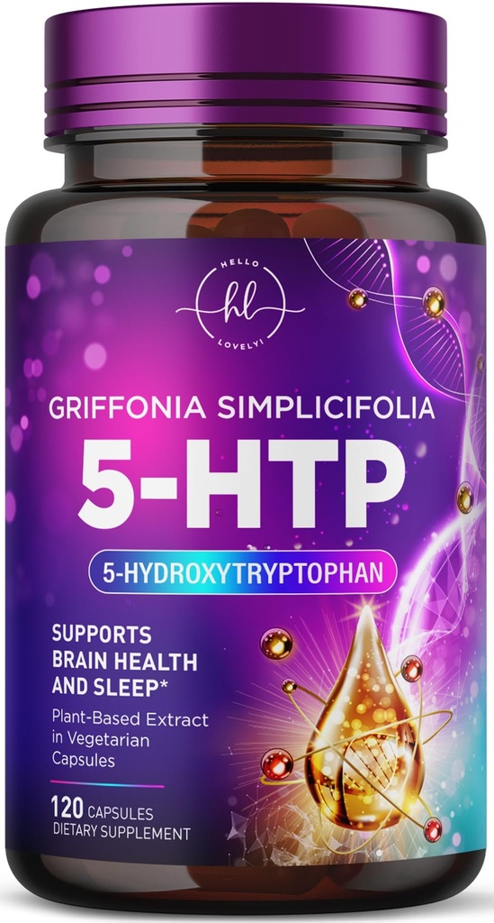 5-HTP Suplemento - 200 mg por Serving - Extra Strength 5HTP de Griffonia Simplicifolia - Apoyos Descanso sueño, calma natural &amp; salud cerebral - 5 Hydroxytryptophan - Botellado en EE.UU. - 120 cápsulas